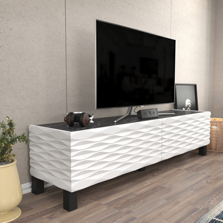 Comoda TV Salvador, Model Lerze, 149.2x38x35 cm, Alb/Negru Comoda TV Salvador, Model Lerze, 149.2x38x35 cm, Alb/Negru