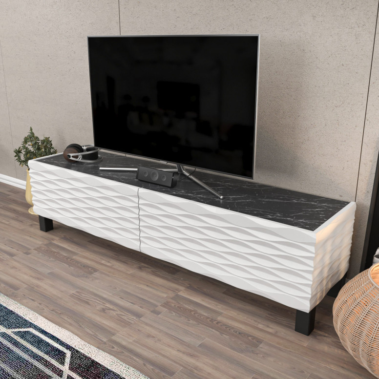Comoda TV Salvador, Model Lerze, 149.2x38x35 cm, Alb/Negru Comoda TV Salvador, Model Lerze, 149.2x38x35 cm, Alb/Negru