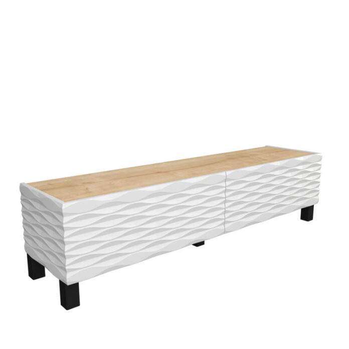 Comoda TV Salvador, Model Lerze, 149.2x38x35 cm, Stejar safir/Alb Comoda TV Salvador, Model Lerze, 149.2x38x35 cm, Stejar safir/Alb