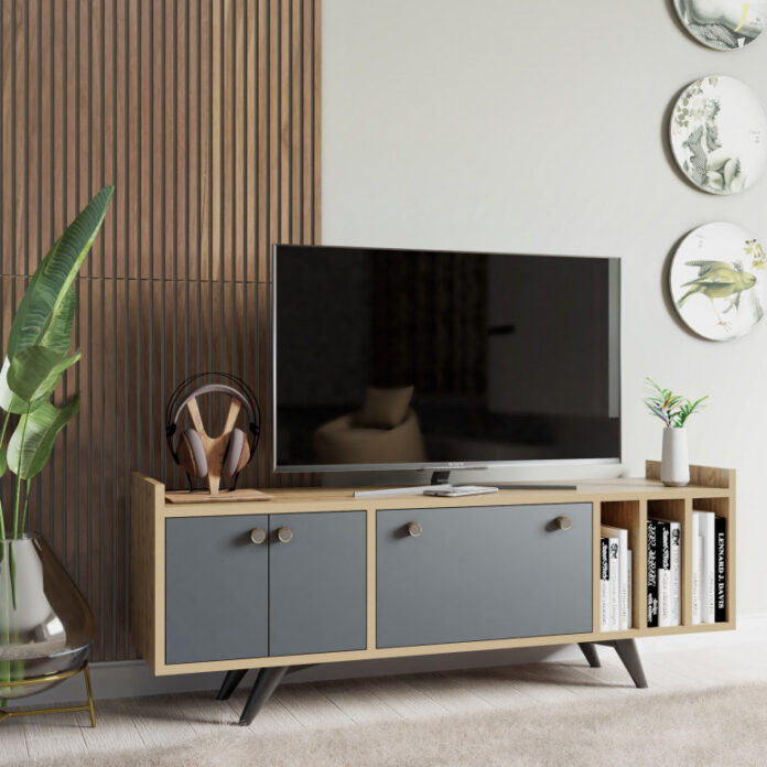 Comoda TV Salvador, Model Maribor, 150x40x62 cm, Nug/Antracit Comoda TV Salvador, Model Maribor, 150x40x62 cm, Nug/Antracit