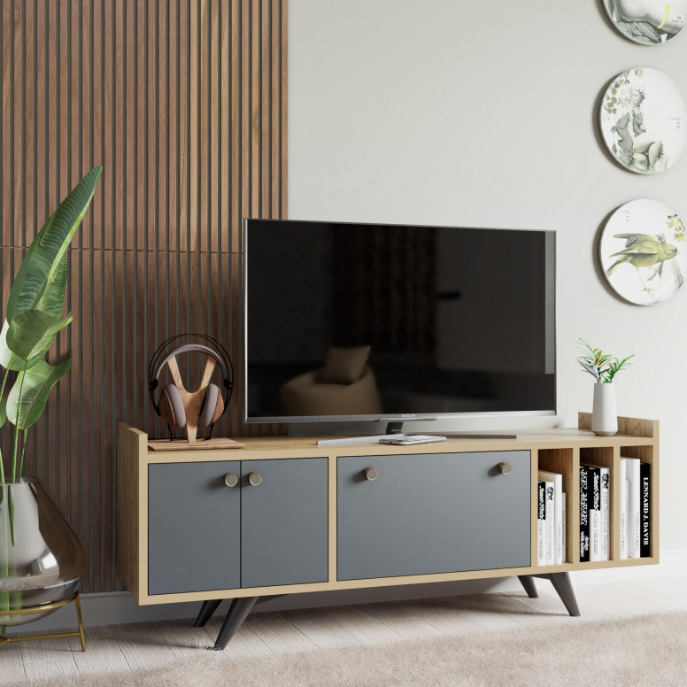 Comoda TV Salvador, Model Maribor, 150x40x62 cm, Nug/Antracit Comoda TV Salvador, Model Maribor, 150x40x62 cm, Nug/Antracit