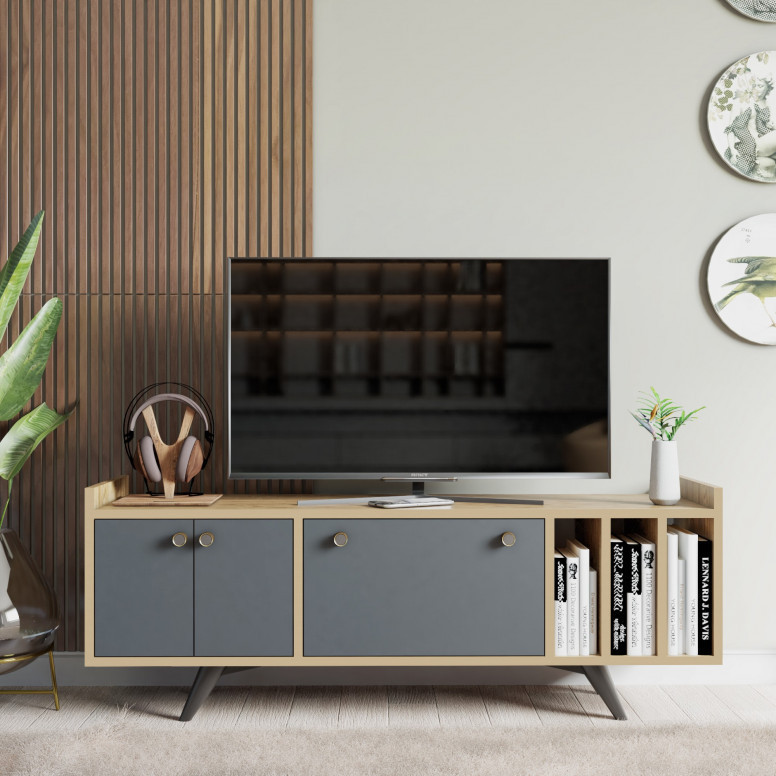 Comoda TV Salvador, Model Maribor, 150x40x62 cm, Nug/Antracit Comoda TV Salvador, Model Maribor, 150x40x62 cm, Nug/Antracit