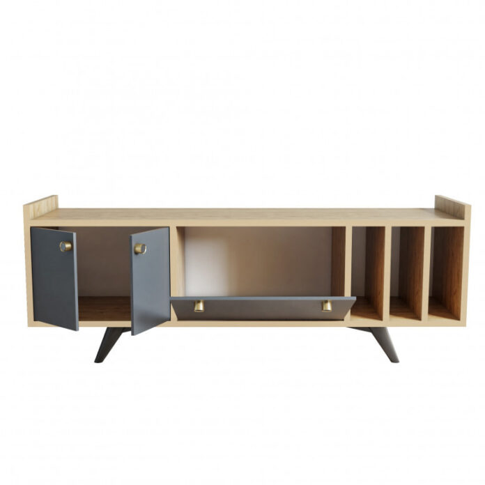 Comoda TV Salvador, Model Maribor, 150x40x62 cm, Nug/Antracit Comoda TV Salvador, Model Maribor, 150x40x62 cm, Nug/Antracit