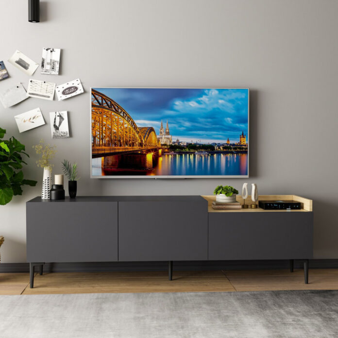 Comoda TV Salvador, Model Mia, 160x48x37 cm, Antracit Comoda TV Salvador, Model Mia, 160x48x37 cm, Antracit