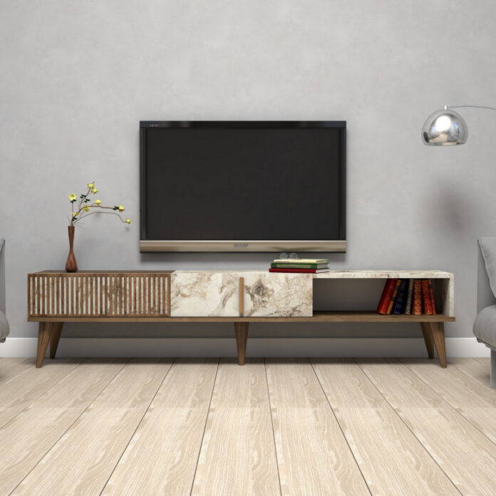 Comoda TV Salvador, Model Milan, 180x40x35 cm, Nuc/Alb Comoda TV Salvador, Model Milan, 180x40x35 cm, Nuc/Alb