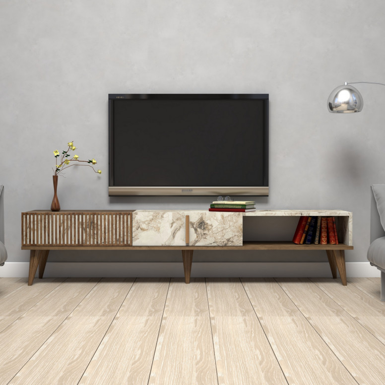 Comoda TV Salvador, Model Milan, 180x40x35 cm, Nuc/Alb Comoda TV Salvador, Model Milan, 180x40x35 cm, Nuc/Alb