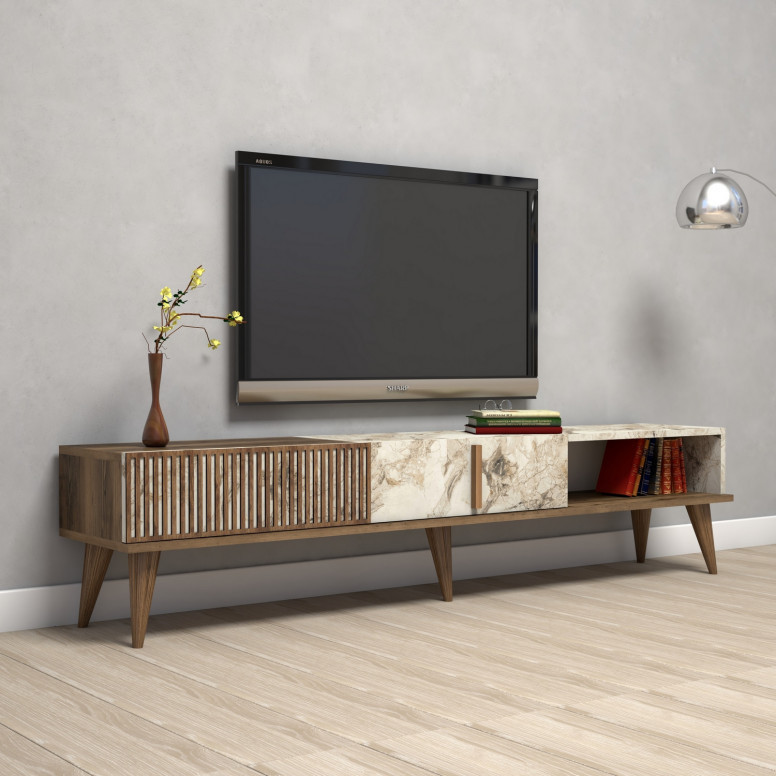 Comoda TV Salvador, Model Milan, 180x40x35 cm, Nuc/Alb Comoda TV Salvador, Model Milan, 180x40x35 cm, Nuc/Alb