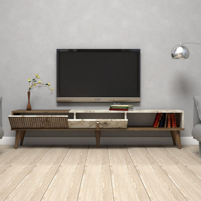 Comoda TV Salvador, Model Milan, 180x40x35 cm, Nuc/Alb Comoda TV Salvador, Model Milan, 180x40x35 cm, Nuc/Alb