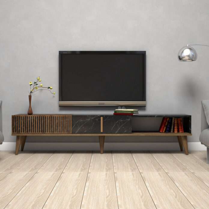 Comoda TV Salvador, Model Milan, 180x40x35 cm, Nuc/Negru Comoda TV Salvador, Model Milan, 180x40x35 cm, Nuc/Negru