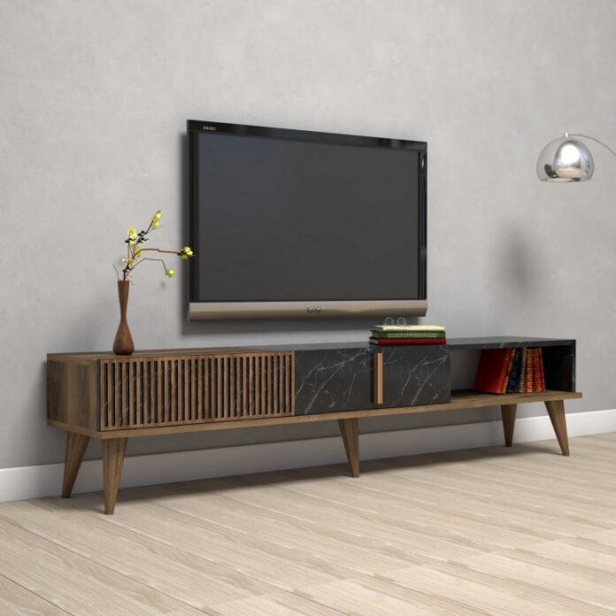 Comoda TV Salvador, Model Milan, 180x40x35 cm, Nuc/Negru Comoda TV Salvador, Model Milan, 180x40x35 cm, Nuc/Negru