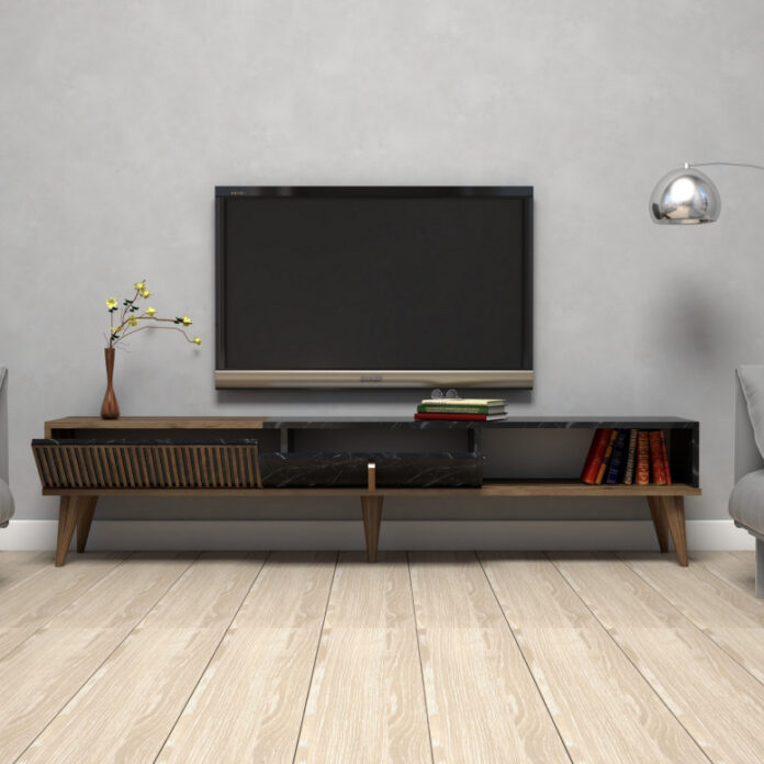 Comoda TV Salvador, Model Milan, 180x40x35 cm, Nuc/Negru Comoda TV Salvador, Model Milan, 180x40x35 cm, Nuc/Negru
