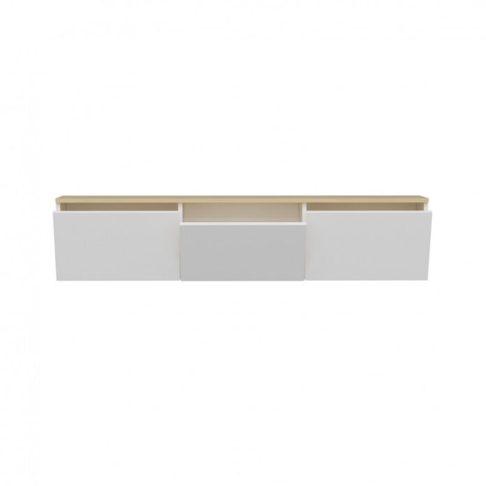 Comoda TV Salvador, Model Neon, 160x35x32 cm, Alb/Stejar