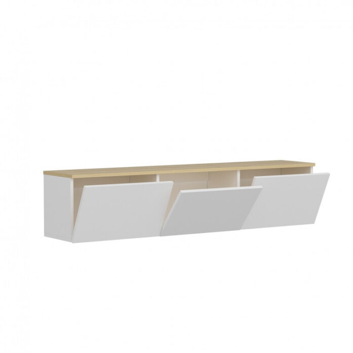 Comoda TV Salvador, Model Neon, 160x35x32 cm, Alb/Stejar Comoda TV Salvador, Model Neon, 160x35x32 cm, Alb/Stejar