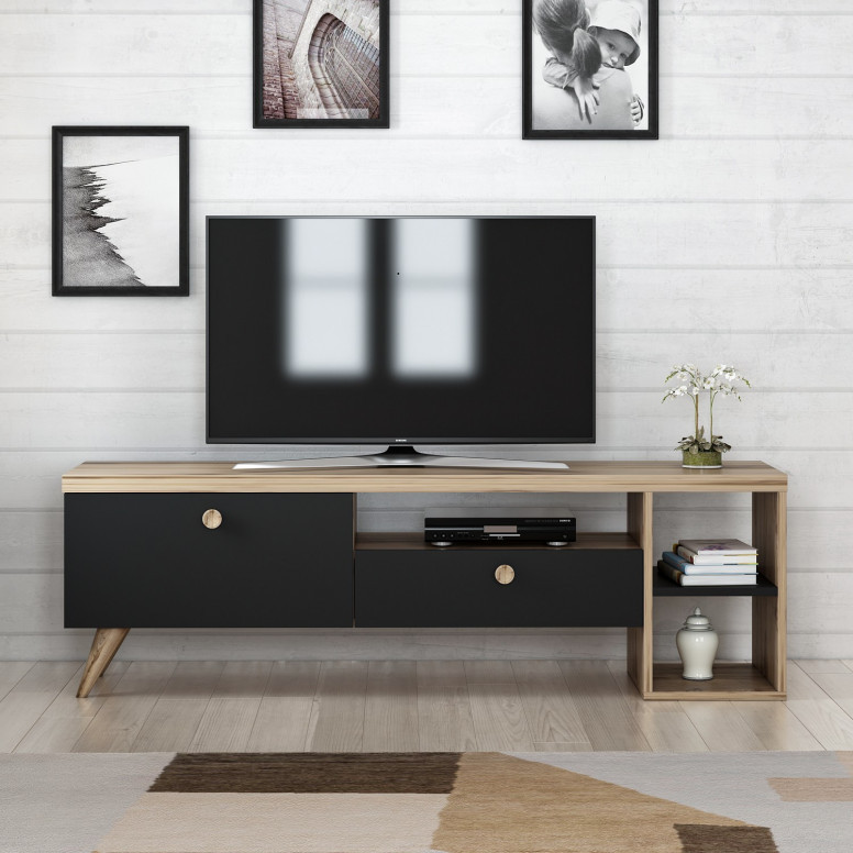 Comoda TV Salvador, Model Parion, 150x47x35 cm, Negru/Stejar Comoda TV Salvador, Model Parion, 150x47x35 cm, Negru/Stejar