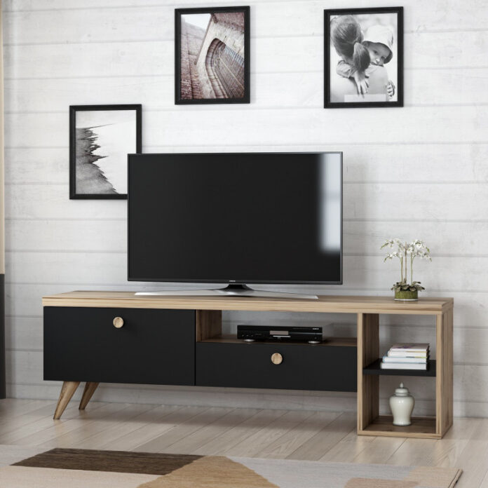 Comoda TV Salvador, Model Parion, 150x47x35 cm, Negru/Stejar Comoda TV Salvador, Model Parion, 150x47x35 cm, Negru/Stejar