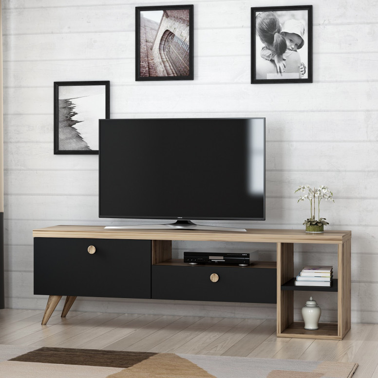 Comoda TV Salvador, Model Parion, 150x47x35 cm, Negru/Stejar Comoda TV Salvador, Model Parion, 150x47x35 cm, Negru/Stejar