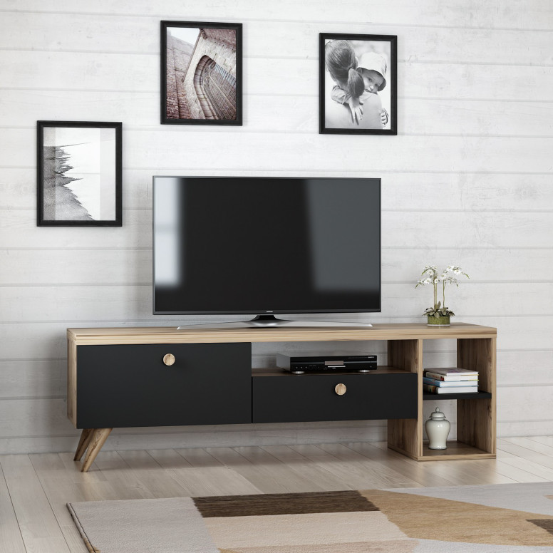 Comoda TV Salvador, Model Parion, 150x47x35 cm, Negru/Stejar Comoda TV Salvador, Model Parion, 150x47x35 cm, Negru/Stejar