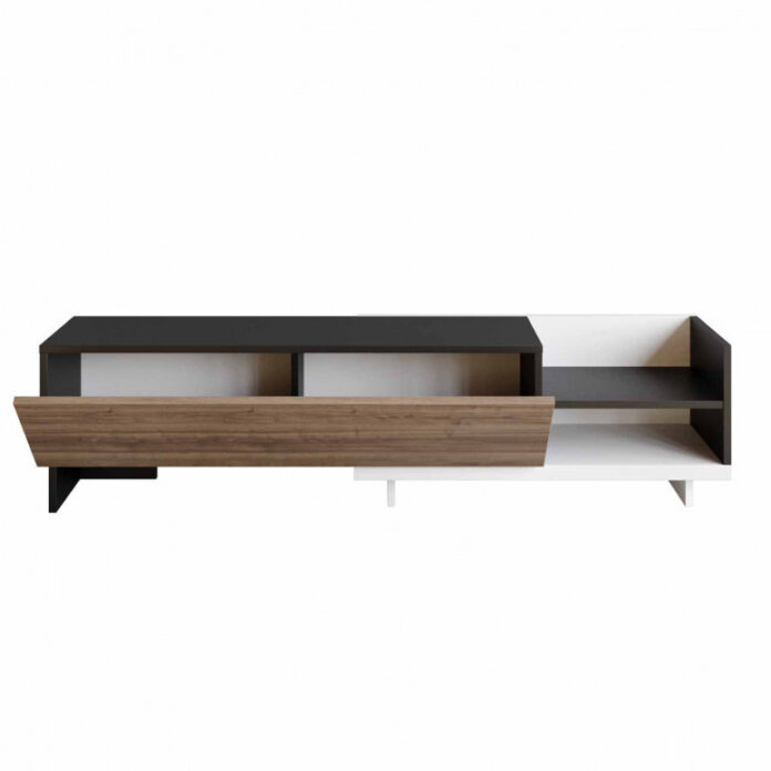 Comoda TV Salvador, Model Parion, 165x41x35 cm, Alb/Negru/Nuc Comoda TV Salvador, Model Parion, 165x41x35 cm, Alb/Negru/Nuc