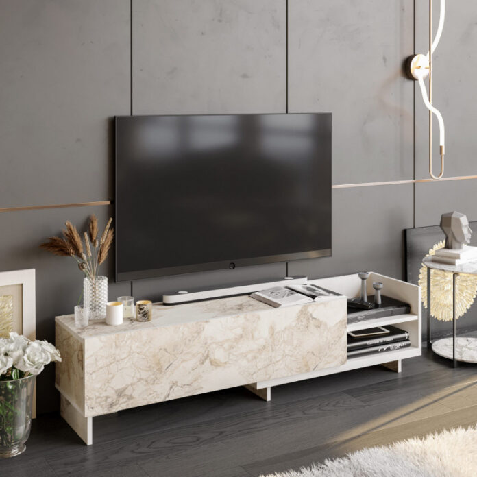 Comoda TV Salvador, Model Parion, 165x41x35 cm, Alb Comoda TV Salvador, Model Parion, 165x41x35 cm, Alb