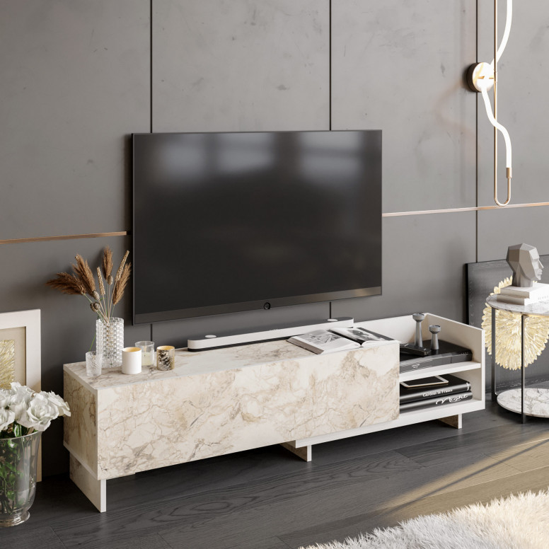 Comoda TV Salvador, Model Parion, 165x41x35 cm, Alb Comoda TV Salvador, Model Parion, 165x41x35 cm, Alb
