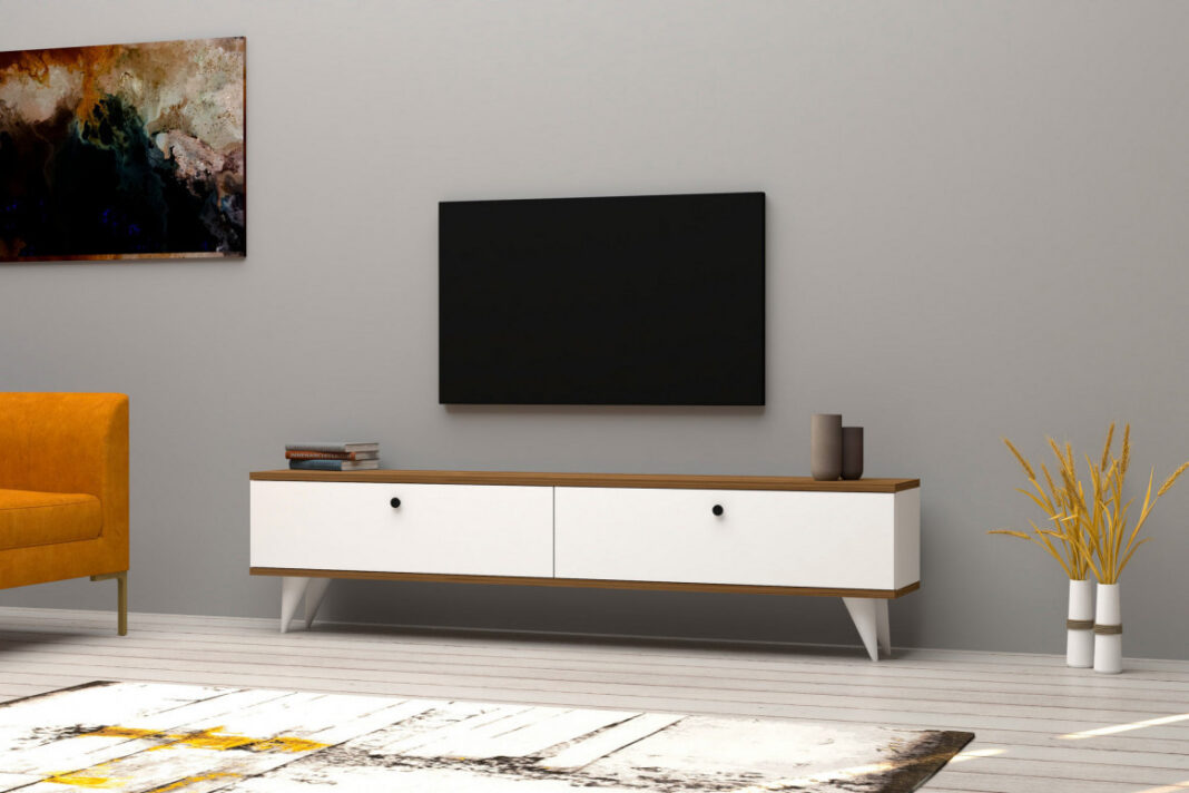 Comoda TV Salvador, Model Paris, 160x35x25 cm, Alb/Nuc Comoda TV Salvador, Model Paris, 160x35x25 cm, Alb/Nuc