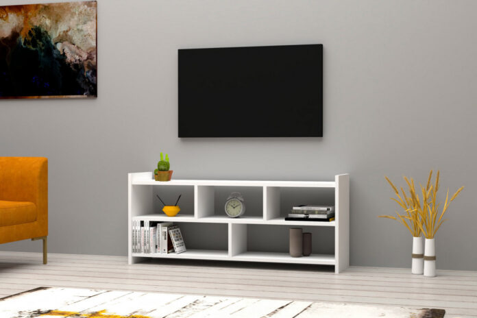 Comoda TV Salvador, Model Pera, 120x55x28 cm, Alb Comoda TV Salvador, Model Pera, 120x55x28 cm, Alb