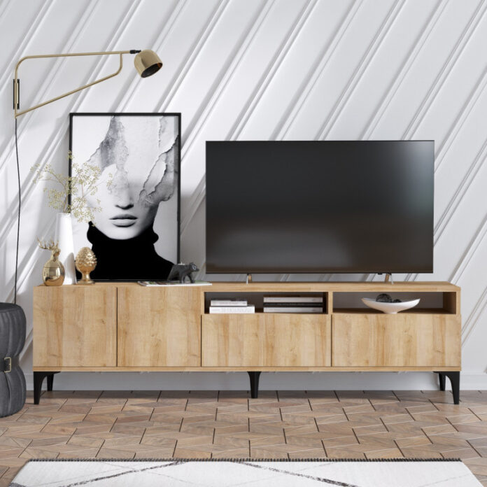 Comoda TV Salvador, Model Ross, 180x52x35 cm, Stejar Comoda TV Salvador, Model Ross, 180x52x35 cm, Stejar
