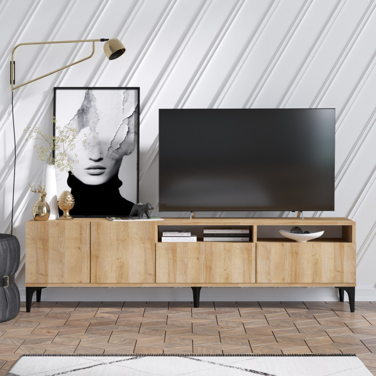 Comoda TV Salvador, Model Ross, 180x52x35 cm, Stejar Comoda TV Salvador, Model Ross, 180x52x35 cm, Stejar