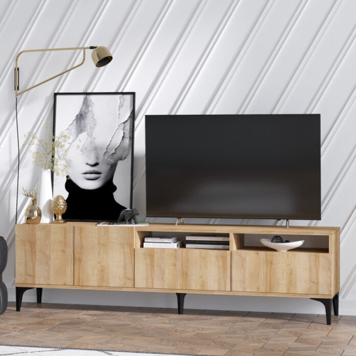Comoda TV Salvador, Model Ross, 180x52x35 cm, Stejar Comoda TV Salvador, Model Ross, 180x52x35 cm, Stejar
