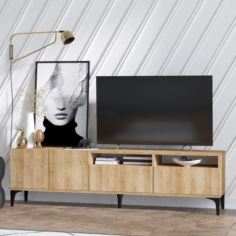 Comoda TV Salvador, Model Ross, 180x52x35 cm, Stejar Comoda TV Salvador, Model Ross, 180x52x35 cm, Stejar