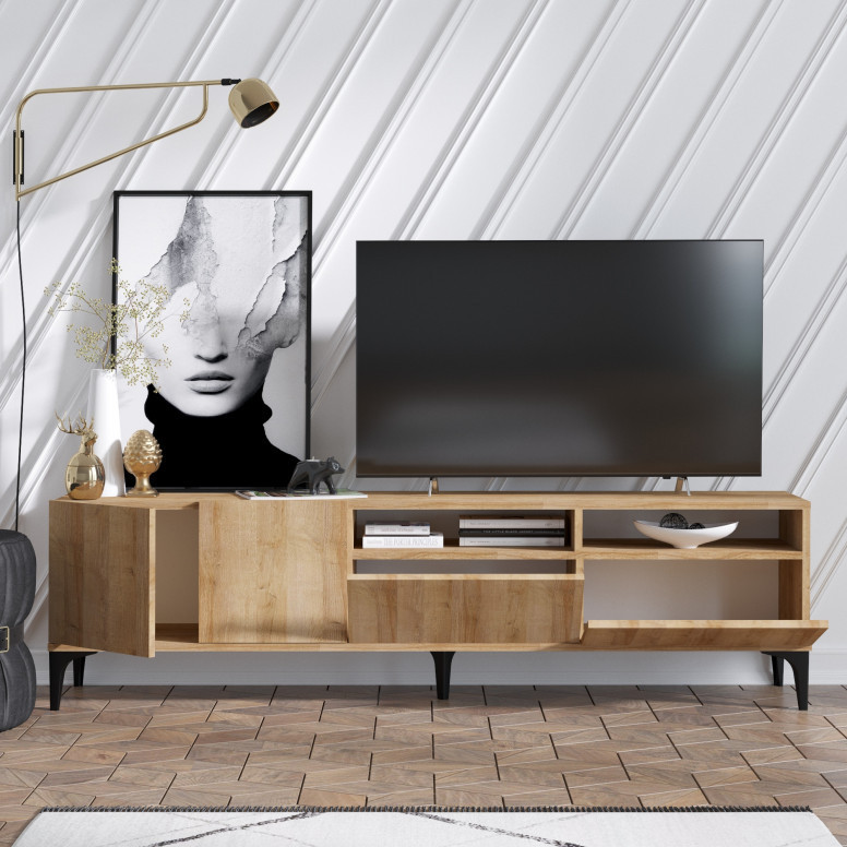 Comoda TV Salvador, Model Ross, 180x52x35 cm, Stejar Comoda TV Salvador, Model Ross, 180x52x35 cm, Stejar
