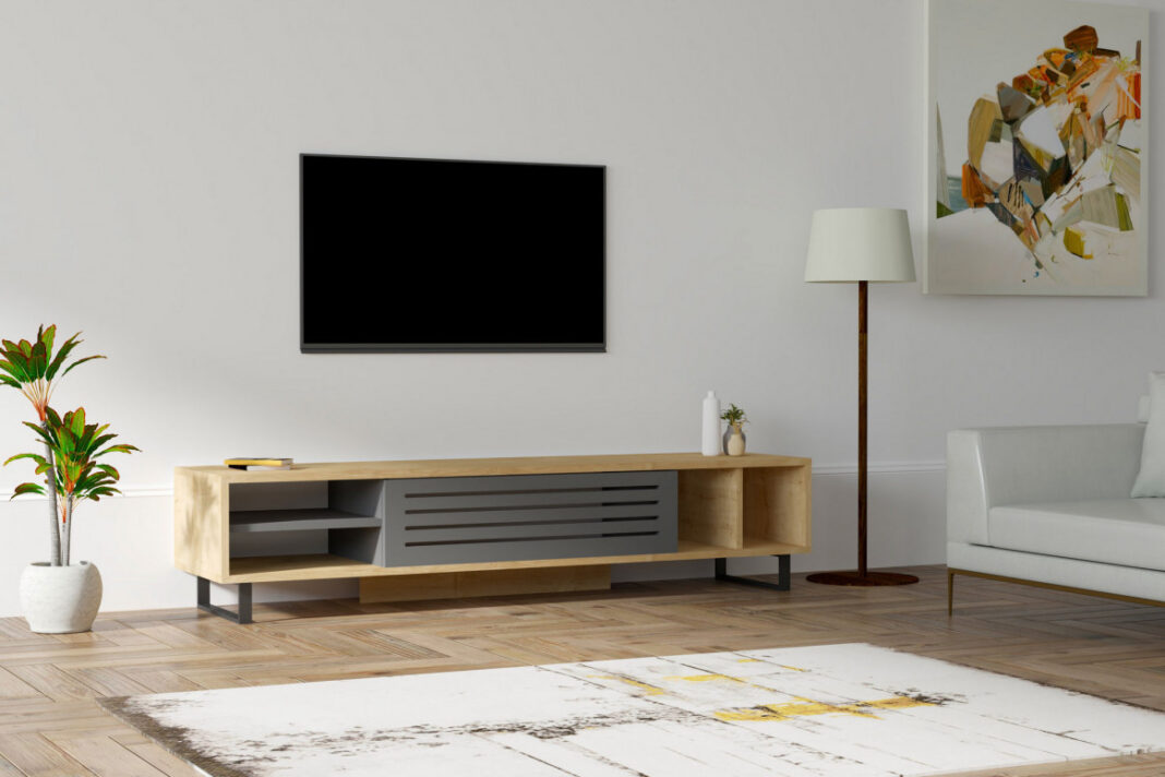 Comoda TV Salvador, Model Safir, 160x35x40 cm, Stejar safir/Antracit Comoda TV Salvador, Model Safir, 160x35x40 cm, Stejar safir/Antracit
