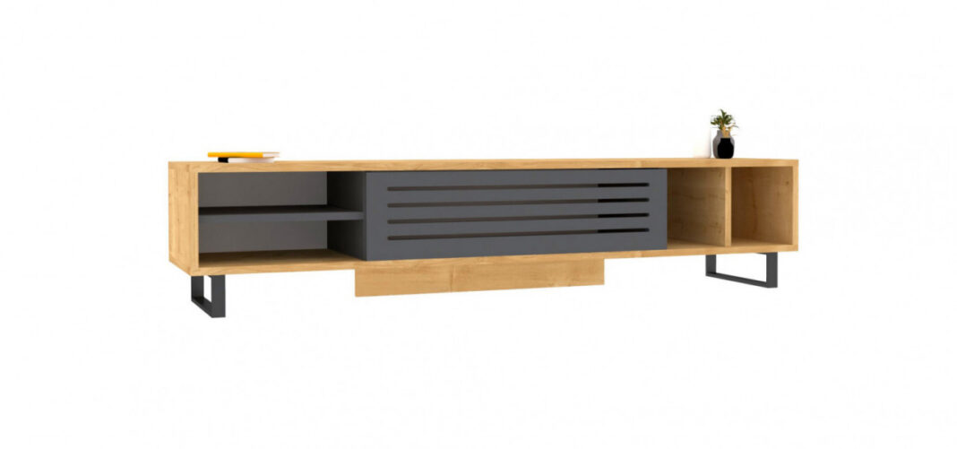 Comoda TV Salvador, Model Safir, 160x35x40 cm, Stejar safir/Antracit Comoda TV Salvador, Model Safir, 160x35x40 cm, Stejar safir/Antracit
