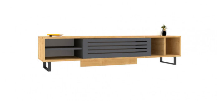 Comoda TV Salvador, Model Safir, 160x35x40 cm, Stejar safir/Antracit Comoda TV Salvador, Model Safir, 160x35x40 cm, Stejar safir/Antracit
