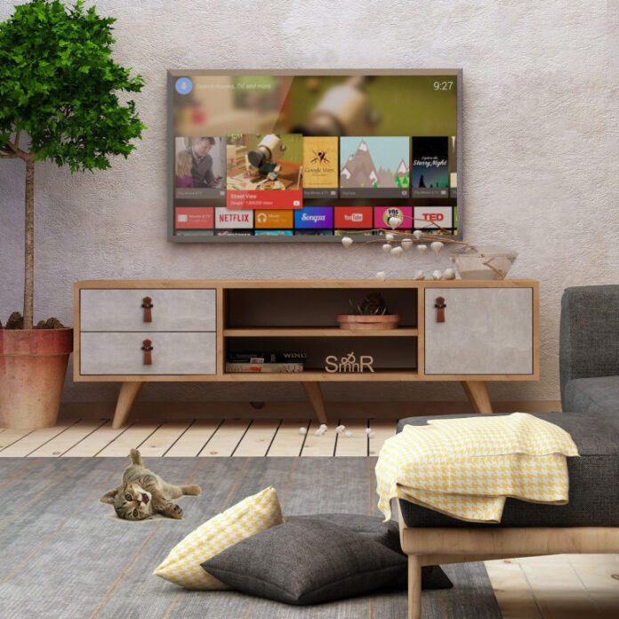 Comoda TV Salvador, Model Seva, 120x53x40 cm, Stejar/Gri Comoda TV Salvador, Model Seva, 120x53x40 cm, Stejar/Gri