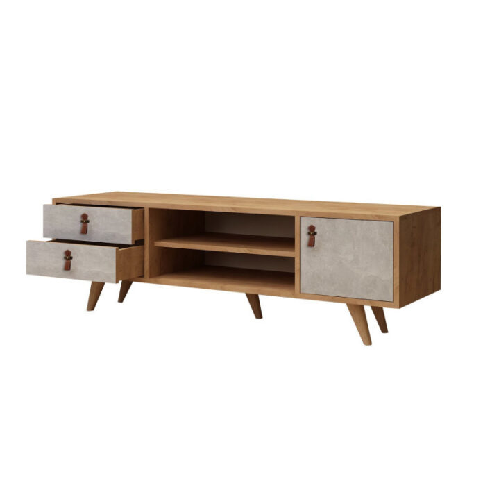 Comoda TV Salvador, Model Seva, 120x53x40 cm, Stejar/Gri Comoda TV Salvador, Model Seva, 120x53x40 cm, Stejar/Gri