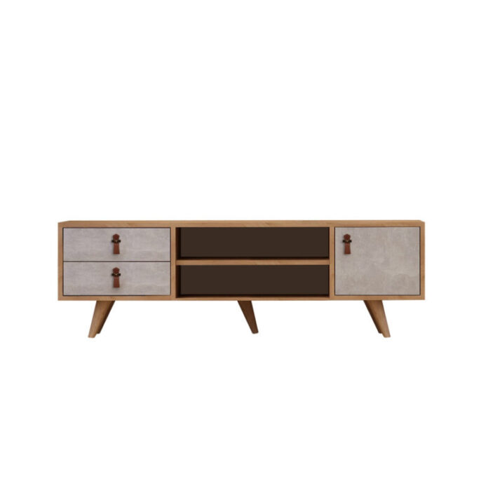 Comoda TV Salvador, Model Seva, 120x53x40 cm, Stejar/Gri Comoda TV Salvador, Model Seva, 120x53x40 cm, Stejar/Gri
