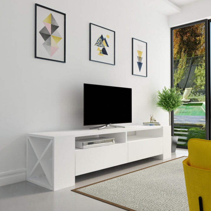 Comoda TV Salvador, Model Sosruko, 155x35x35 cm, Alb Comoda TV Salvador, Model Sosruko, 155x35x35 cm, Alb