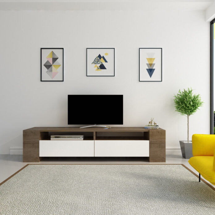 Comoda TV Salvador, Model Sosruko, 155x35x35 cm, Nuc/Alb Comoda TV Salvador, Model Sosruko, 155x35x35 cm, Nuc/Alb