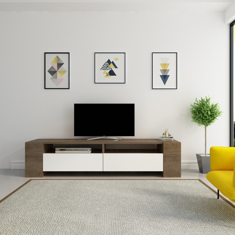 Comoda TV Salvador, Model Sosruko, 155x35x35 cm, Nuc/Alb Comoda TV Salvador, Model Sosruko, 155x35x35 cm, Nuc/Alb