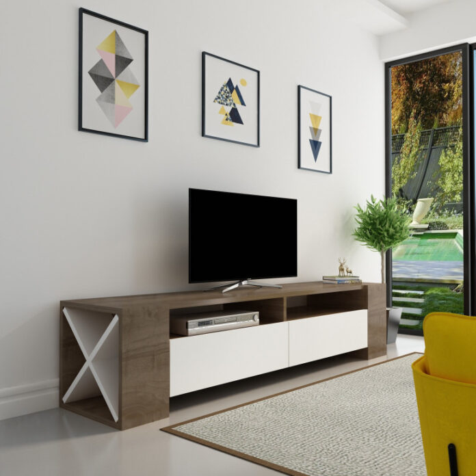 Comoda TV Salvador, Model Sosruko, 155x35x35 cm, Nuc/Alb Comoda TV Salvador, Model Sosruko, 155x35x35 cm, Nuc/Alb