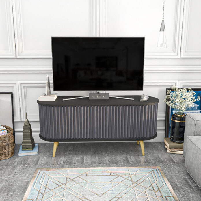 Comoda TV Salvador, Model Stor, 140x64x43 cm, Negru/Antracit Comoda TV Salvador, Model Stor, 140x64x43 cm, Negru/Antracit