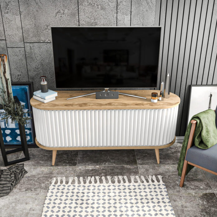 Comoda TV Salvador, Model Stor, 140x64x43 cm, Stejar/Alb Comoda TV Salvador, Model Stor, 140x64x43 cm, Stejar/Alb