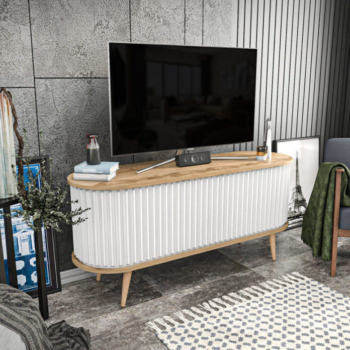 Comoda TV Salvador, Model Stor, 140x64x43 cm, Stejar/Alb Comoda TV Salvador, Model Stor, 140x64x43 cm, Stejar/Alb