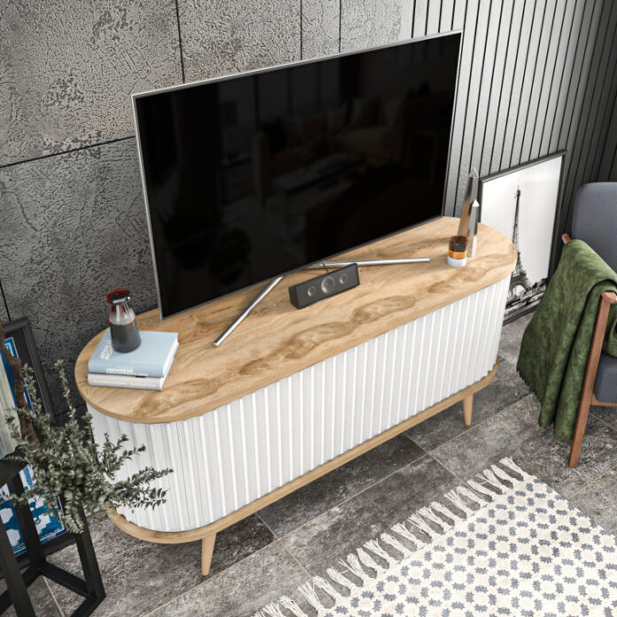 Comoda TV Salvador, Model Stor, 140x64x43 cm, Stejar/Alb Comoda TV Salvador, Model Stor, 140x64x43 cm, Stejar/Alb