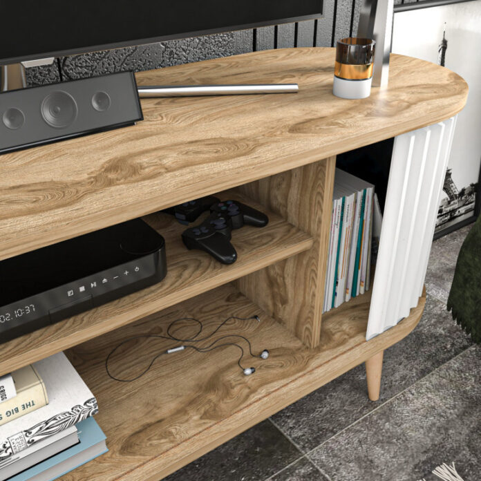 Comoda TV Salvador, Model Stor, 140x64x43 cm, Stejar/Alb Comoda TV Salvador, Model Stor, 140x64x43 cm, Stejar/Alb