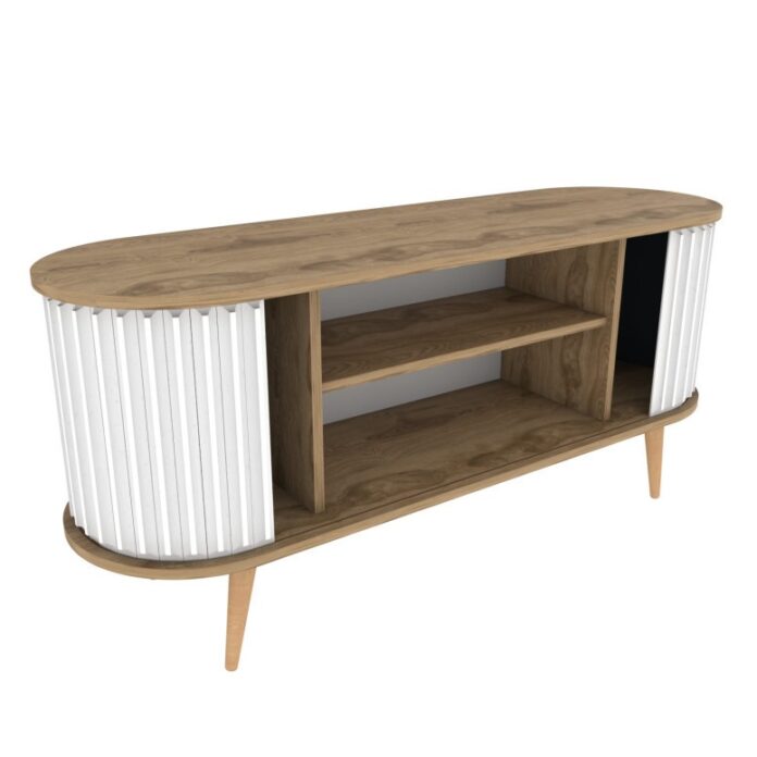 Comoda TV Salvador, Model Stor, 140x64x43 cm, Stejar/Alb Comoda TV Salvador, Model Stor, 140x64x43 cm, Stejar/Alb