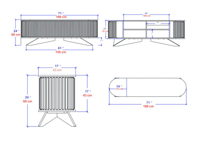 Comoda TV Salvador, Model Stor, 180x60x43 cm, Antracit/Alb Comoda TV Salvador, Model Stor, 180x60x43 cm, Antracit/Alb