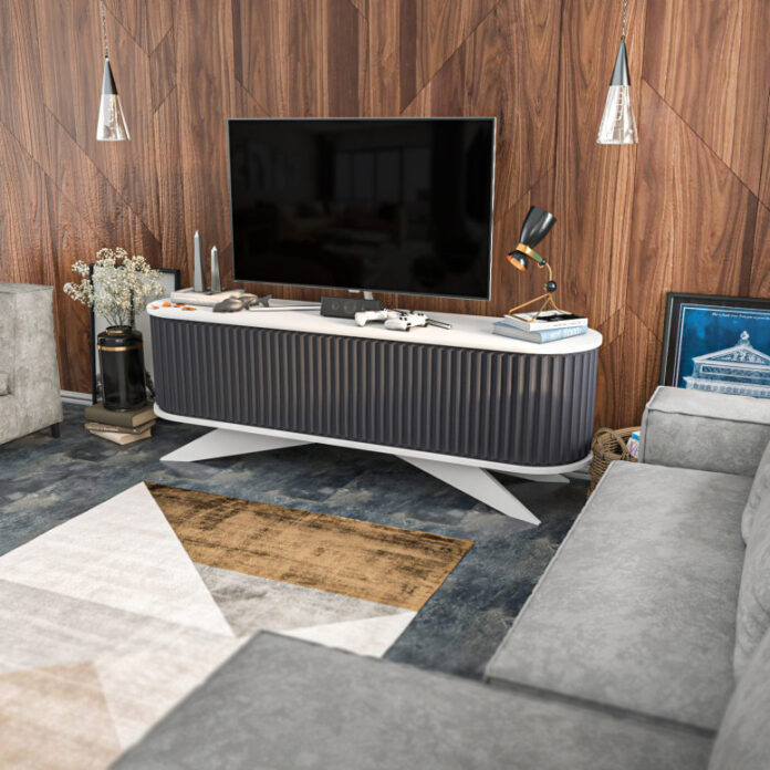 Comoda TV Salvador, Model Stor, 180x60x43 cm, Antracit/Alb Comoda TV Salvador, Model Stor, 180x60x43 cm, Antracit/Alb