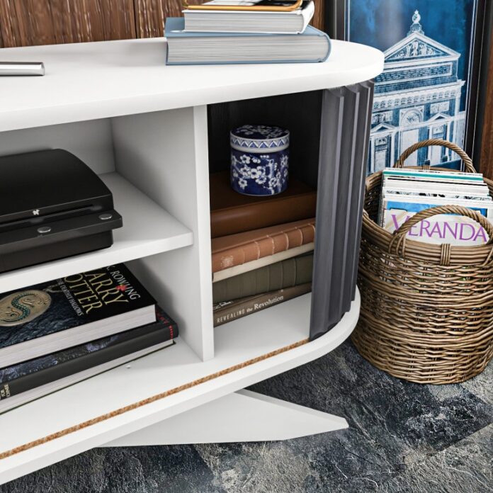 Comoda TV Salvador, Model Stor, 180x60x43 cm, Antracit/Alb Comoda TV Salvador, Model Stor, 180x60x43 cm, Antracit/Alb